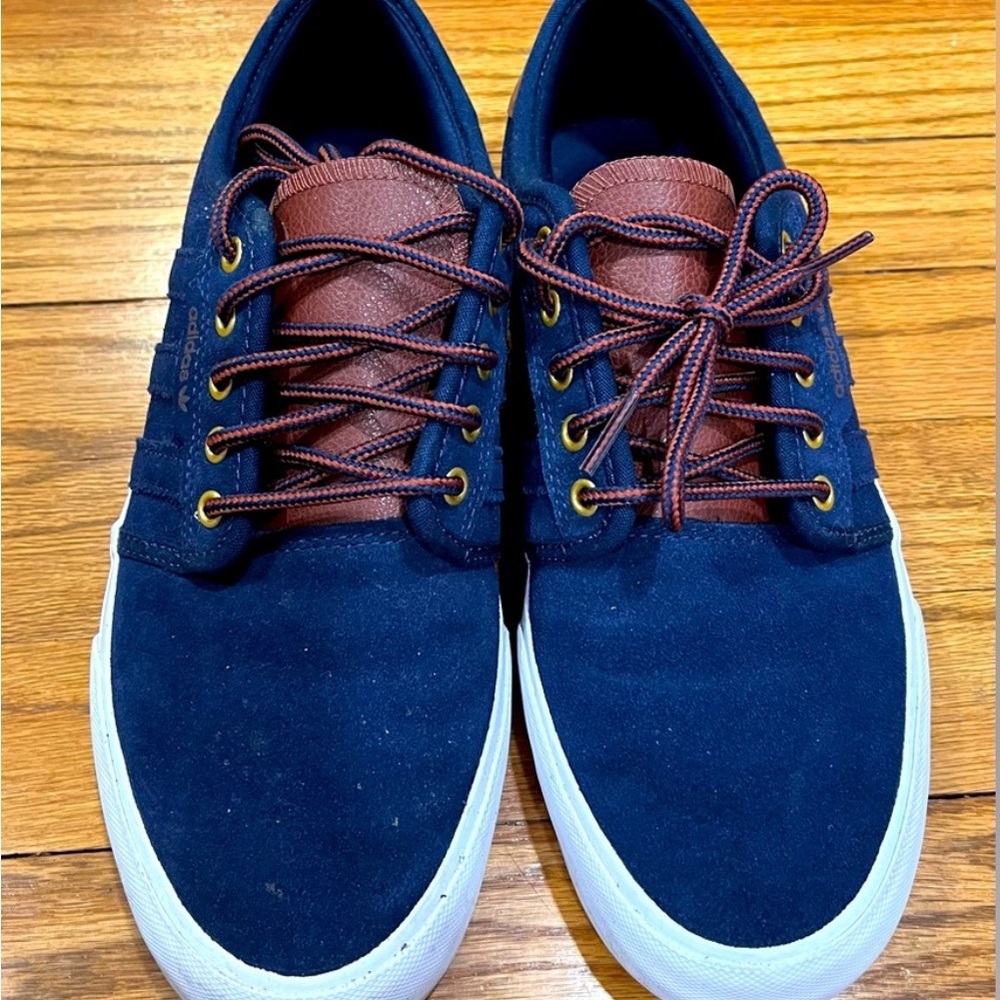 Adidas Blue and Brown Sneakers with Minimalist Design